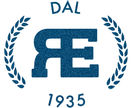 Logo Onoranze Funebri Ricca Eugenia con scritta RE centrali e ai lati due rami di edera sitlizzati di colore blu.